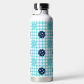 Preppy Pickleball Gingham - Navy & Turquoise ウォーターボトル (右面)