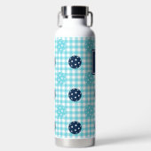 Preppy Pickleball Gingham - Navy & Turquoise ウォーターボトル (正面)