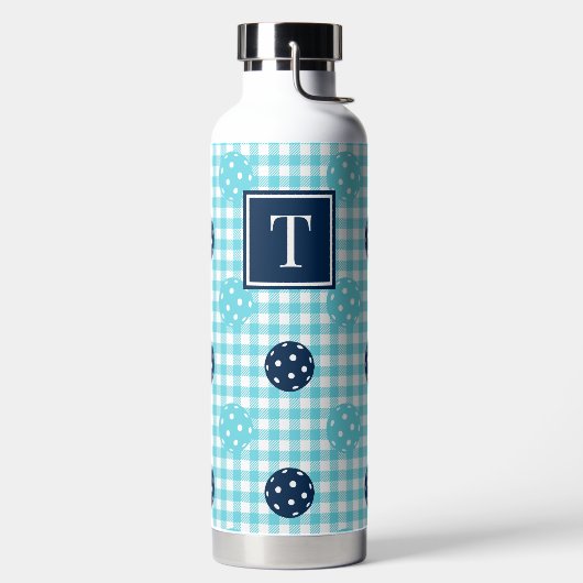 Preppy Pickleball Gingham - Navy & Turquoise ウォーターボトル (左面)