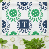 Preppy Pickleball Laurel Wreath - Navy & Green キッチンタオル (折り畳み)