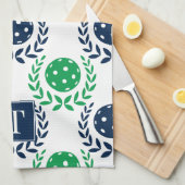 Preppy Pickleball Laurel Wreath - Navy & Green キッチンタオル (四つ折り)