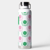 Preppy Pickleball Laurel Wreath - Pink & Green ウォーターボトル (背面)