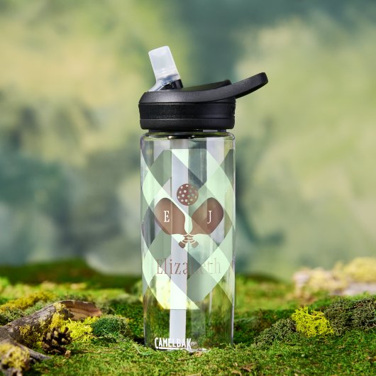 Preppy Pickleball Stripes ウォーターボトル (アウトドア (回転後))