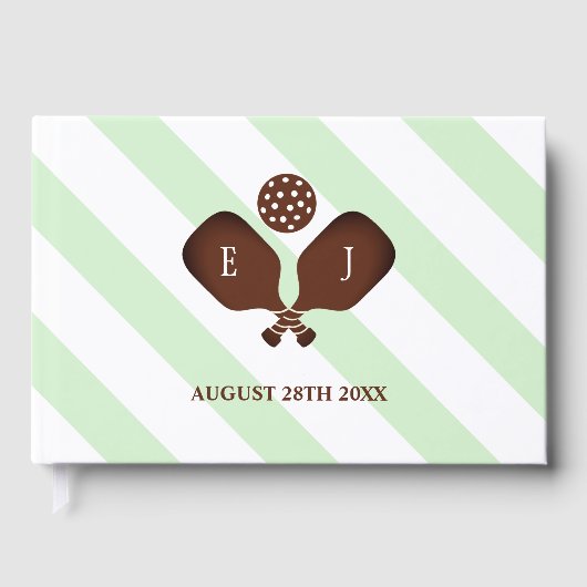 Preppy Pickleball Stripes Wedding ゲストブック (正面)