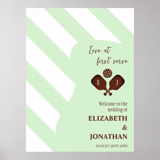 Preppy Pickleball Stripes Wedding ポスター (正面)