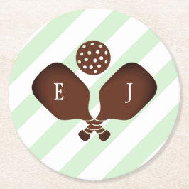 Preppy Pickleball Stripes Wedding ラウンドペーパーコースター