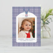 Preppy Pink and Blue Plaid Chinoiserie Christmas シーズンカード (スタンド正面)