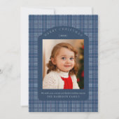 Preppy Pink and Blue Plaid Classic Christmas Card シーズンカード (正面)