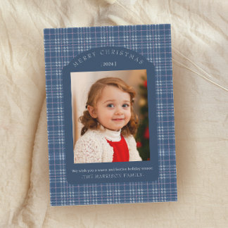 Preppy Pink and Blue Plaid Classic Christmas Card シーズンカード
