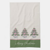 Preppy Pink and Green Chinoiserie Christmas Tree キッチンタオル (縦)