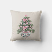 Preppy Pink and Green Chinoiserie Christmas Tree クッション (正面)