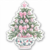 Preppy Pink and Green Chinoiserie Christmas Tree シール (正面)
