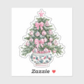 Preppy Pink and Green Chinoiserie Christmas Tree シール (シート)