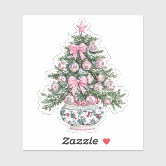 Preppy Pink and Green Chinoiserie Christmas Tree シール (シート)