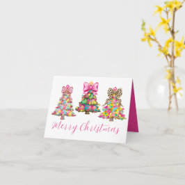 Preppy Pink and Green Christmas Trees カード
