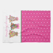 Preppy Pink and Green Christmas Trees キッチンタオル (横)
