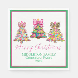 Preppy Pink and Green Christmas Trees スタンダードランチョンナプキン