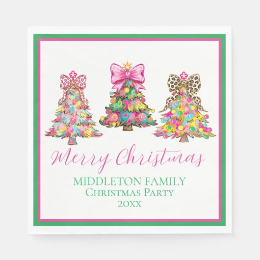 Preppy Pink and Green Christmas Trees スタンダードランチョンナプキン (正面)
