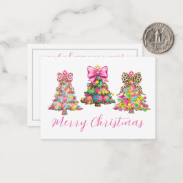 Preppy Pink and Green Christmas Trees ノートカード