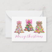 Preppy Pink and Green Christmas Trees ノートカード (正面)