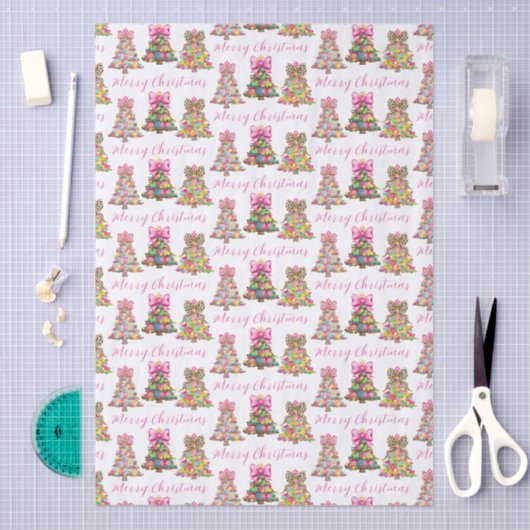 Preppy Pink and Green Christmas Trees 薄葉紙 (クラフト)
