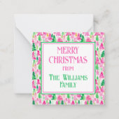 Preppy Pink and Green Christmas Trees Personalized ノートカード (正面)