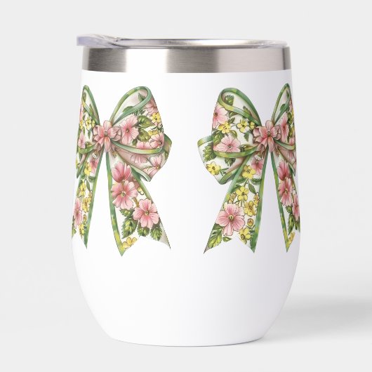 Preppy Pink and Green Floral Bow Personalized (右面)