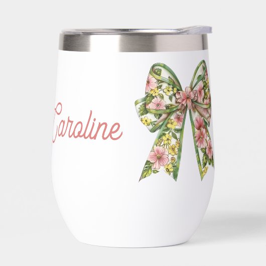 Preppy Pink and Green Floral Bow Personalized (左面)