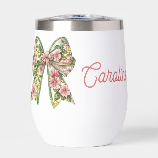 Preppy Pink and Green Floral Bow Personalized (正面)