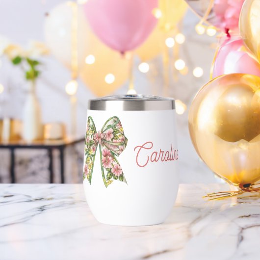 Preppy Pink and Green Floral Bow Personalized (バチェラーパーティー (回転後))