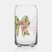 Preppy Pink and Green Floral Bow Personalized ガラス缶 (正面)