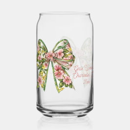 Preppy Pink and Green Floral Bow Personalized ガラス缶