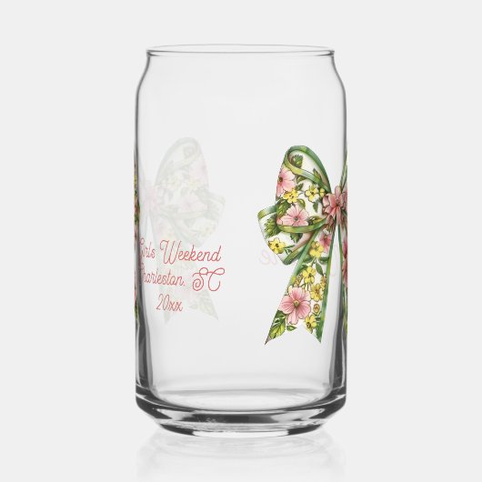 Preppy Pink and Green Floral Bow Personalized ガラス缶 (左)