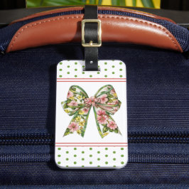 Preppy Pink and Green Floral Bow Personalized ラゲッジタグ