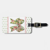 Preppy Pink and Green Floral Bow Personalized ラゲッジタグ (正面横)