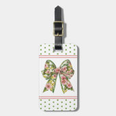 Preppy Pink and Green Floral Bow Personalized ラゲッジタグ (正面縦)