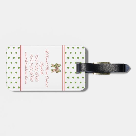 Preppy Pink and Green Floral Bow Personalized ラゲッジタグ (裏面横)