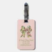 Preppy Pink and Green Floral Bow Personalized ラゲッジタグ (裏面縦)