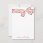 Preppy Pink and Green Plaid Bow Personalized ノートカード (正面)