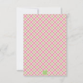 Preppy Pink and Green Plaid Bow Personalized ノートカード (裏面)