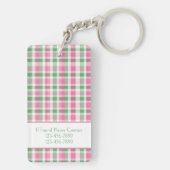 Preppy Pink and Green Plaid Monogram キーホルダー (裏面)