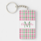 Preppy Pink and Green Plaid Monogram キーホルダー (正面)
