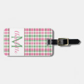 Preppy Pink and Green Plaid Monogram ラゲッジタグ (正面横)