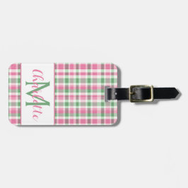 Preppy Pink and Green Plaid Monogram ラゲッジタグ