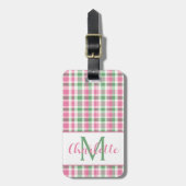 Preppy Pink and Green Plaid Monogram ラゲッジタグ (正面縦)