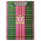 Preppy Pink and Green Plaid Monogrammed クリップボード (正面)