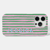 Preppy Pink and Green Striped Custom Name Case-Mate iPhoneケース (裏面 (横))