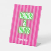 Preppy Pink and Green Striped Pickleball Birthday 台座サイン (正面)