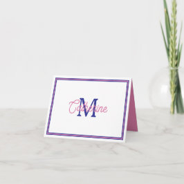 Preppy Pink and Navy Blue Simple Monogram ノートカード