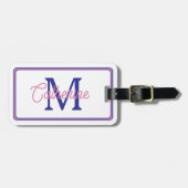 Preppy Pink and Navy Blue Simple Monogram ラゲッジタグ (正面横)
